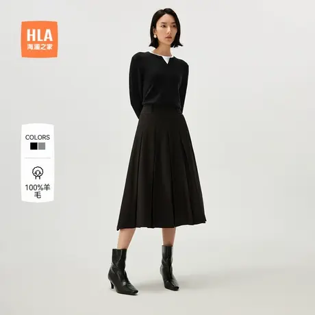 HLA/海澜之家100%绵羊毛针织衫24秋新优雅知性假两件套头毛衣女装图片