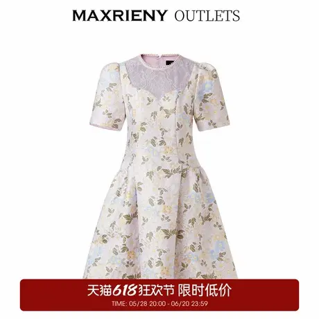 【奥莱】MAXRIENY高腰碎花短裙秋泡泡袖连衣裙重工A字裙图片