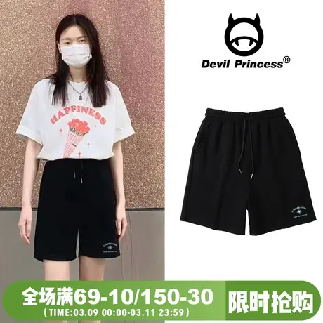 vintage休闲运动风显瘦街头黑色短裤女百搭超火宽松阔腿五分裤夏图片