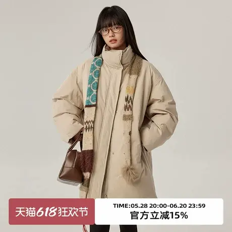 omont蛋挞家90鹅绒复古工装立领保暖羽绒服2025春宽松休闲面包服图片
