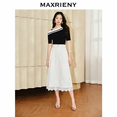 【奥莱】MAXRIENY优雅复古感绣花饰边A字半裙蕾丝花边裙子图片