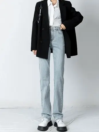 清仓捡漏通勤潮流牛仔裤女2023新款秋冬款显瘦宽松高腰拖地裤潮图片