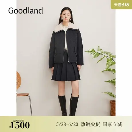 【美丽诺羊毛】Goodland美地2024冬季新款保暖撞色大翻领羽绒服图片