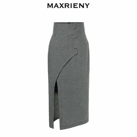【奥莱】MAXRIENY千鸟格不规则半裙高腰半身裙复古裙子图片
