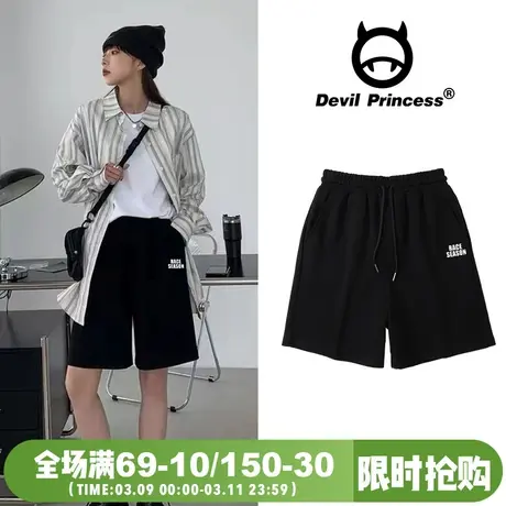 ulzzang设计感小众学院风百搭黑色短裤女2024夏季新款阔腿五分裤图片