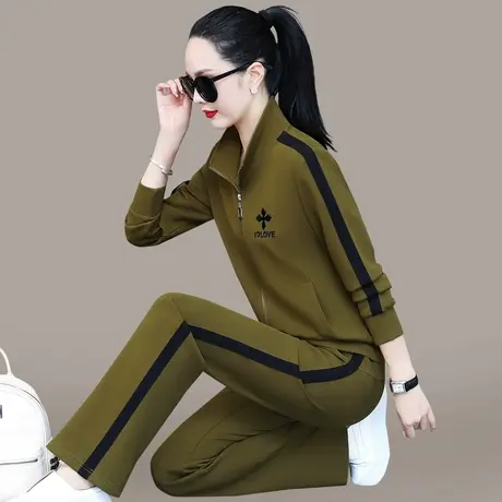 红色休闲运动服套装女春秋季时尚立领拉链卫衣外套直筒裤两件套潮图片