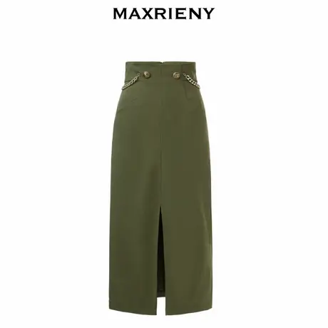 【奥莱】MAXRIENY女爵链条直筒裙秋复古高腰半身裙图片