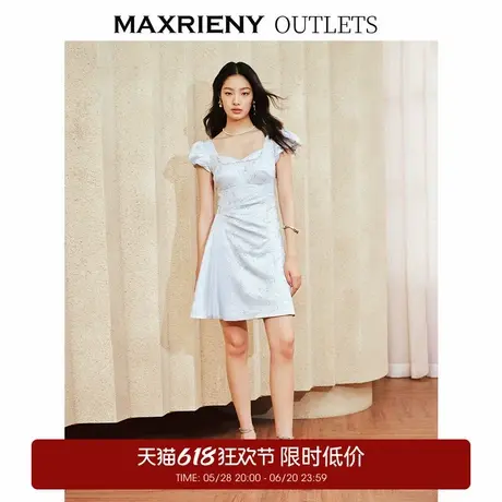 【奥莱】MAXRIENY复古连衣裙法式钉珠褶皱裙子图片