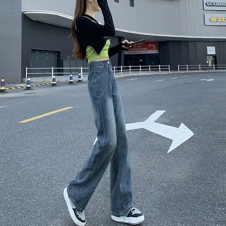 窄版阔腿牛仔裤女春装2023年新款高腰垂感显瘦裤子女春秋款直筒裤图片