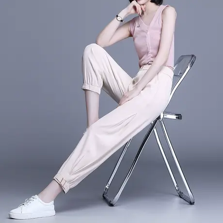 冰丝哈伦裤女夏季薄款2023新款松紧腰宽松显瘦束脚九分休闲运动裤商品大图