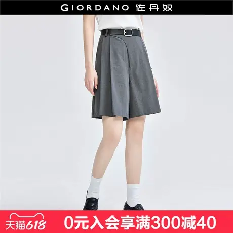 佐丹奴西装短裤女新款通勤风压褶斜搭带门筒高腰休闲短裤18404608图片