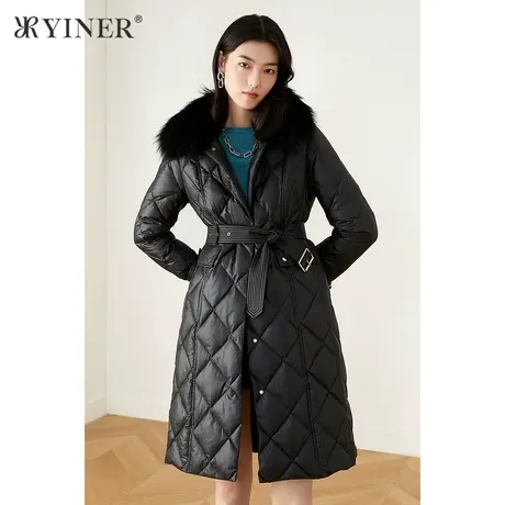 YINER音儿奥莱女装冬季菱格纹貉子毛领羽绒服图片