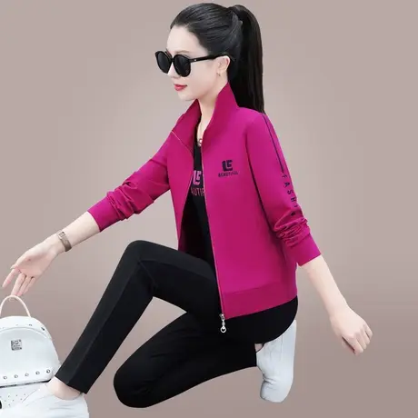 2024春季新款休闲运动套装女时尚中老年妈妈减龄宽松外套三件套潮图片