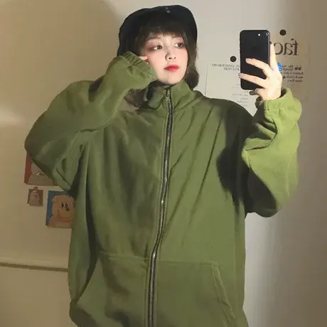 拉链卫衣女秋冬韩版宽松bf慵懒风百搭加绒加厚ins超火cec外套洋气图片
