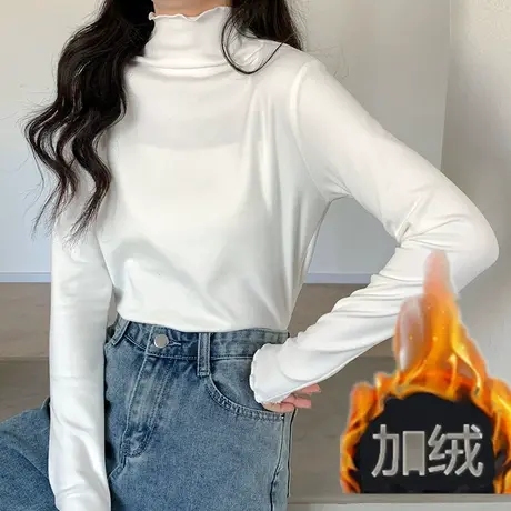 半高领双面德绒打底衫女秋冬季新款韩版百搭修身显瘦加厚长袖T恤图片