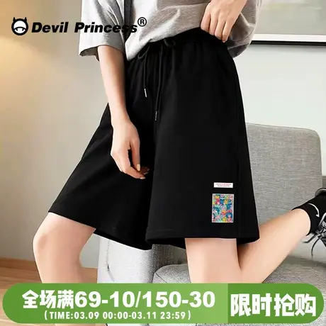 日系宽松卡通黑色短裤女2024夏季新款阔腿BF风男女同款五分裤中裤图片