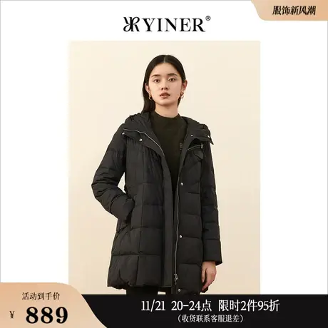 YINER音儿女装冬季中长款连帽鹅绒羽绒服图片