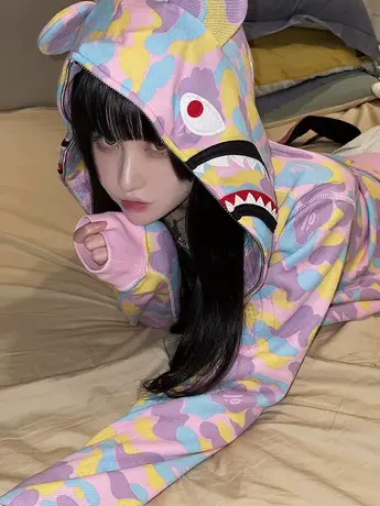 美式复古连帽卫衣女春秋oversize潮牌ins上衣慵懒风薄款开衫外套图片