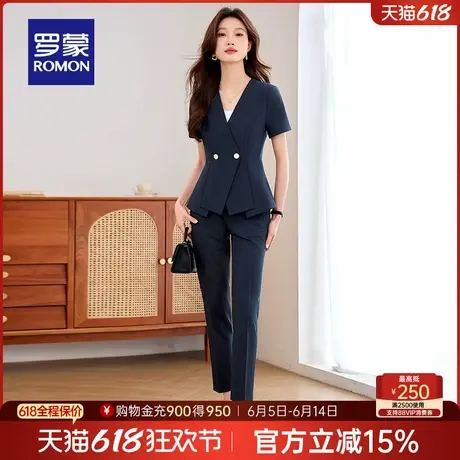 罗蒙女士通勤气质短袖西服套装2025夏季新款时尚职业修身显瘦外套图片
