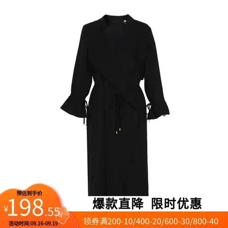 【艾格】2023春季新款女装简约单色袖口系带中长款休闲洋气风衣图片