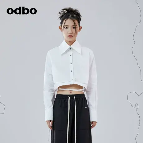 odbo/欧迪比欧原创设计白色长袖衬衫女秋装新款百搭短款上衣图片