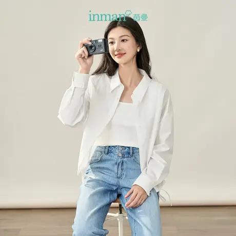 【商场同款】茵曼休闲衬衣2023秋季女装新款衬衫领下摆抽绳上衣图片