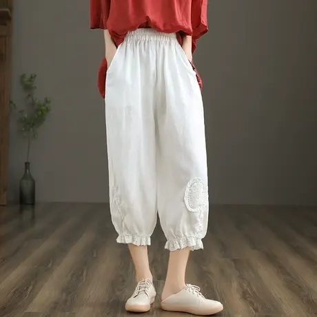 dza 亚麻裤子女士休闲裤2022新薄款夏季棉麻九分哈伦裤宽松阔腿裤图片