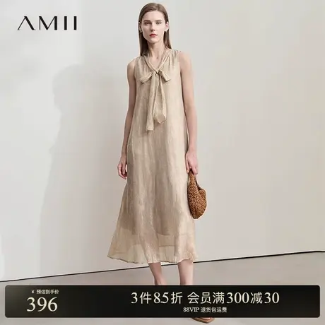 AMII【法式优雅】25春夏法式优雅摩登v领绑带无袖长款连衣裙图片