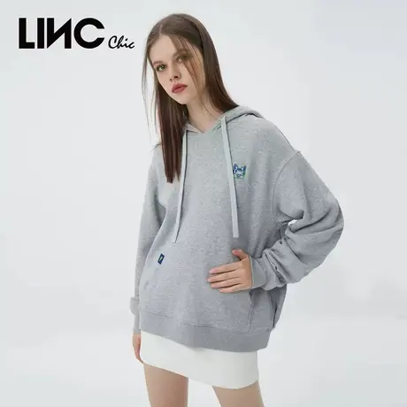 LINC金羽杰卫衣女2023秋季新款简约套头连帽廓形感外套商场同款图片