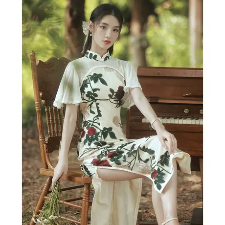旗袍小晚礼服连衣裙2024新款平时可穿宴会年会气质主持人订婚蕾丝图片