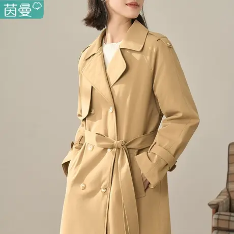 茵曼英伦风卡其色风衣外套女款中长款2023新款春秋季正肩外搭薄款图片