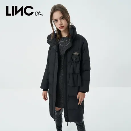 LINC金羽杰2023冬新款玩偶萌宠字母刺绣反季断码女款长款羽绒服女图片