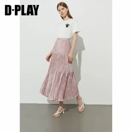 DPLAY2025年夏季新款气质粉色半身裙女法式缎面裙子百褶裙长裙图片