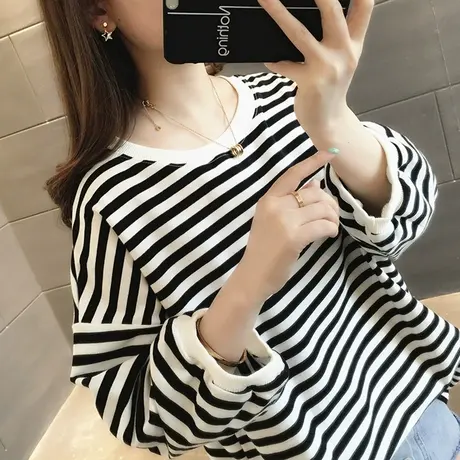 韩版纯棉长袖T恤宽松打底衫女装2024年新款春装春款春秋爆款上衣图片