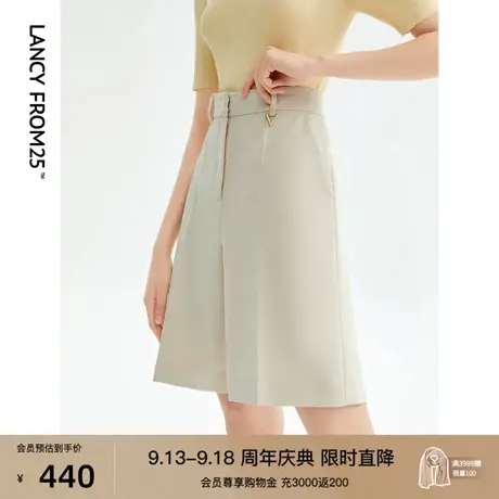 朗姿高级感高腰复古直筒阔腿五分休闲裤短裤女2023年夏季新款裤子图片