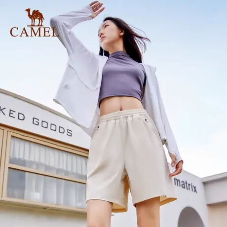 骆驼女装梭织三分裤2025夏季新款冰感防晒速干透气微弹运动短裤女图片