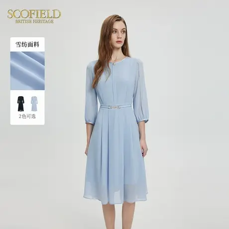 【大乐gogo严选】Scofield圆领收腰连衣裙夏收腰7分袖雪纺图片