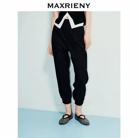 【奥莱】MAXRIENY日常感黑色小脚裤女束脚通勤休闲裤图片