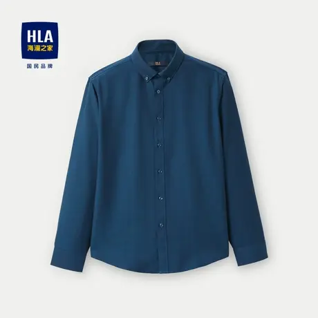HLA/海澜之家含羊毛长袖休闲衬衫秋季柔软亲肤纯色简约商务衬衣男图片