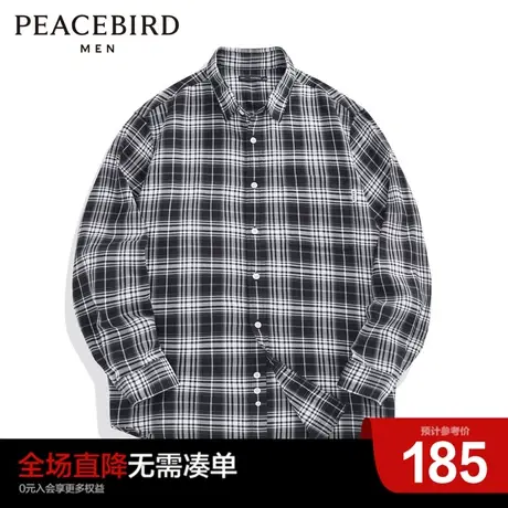 太平鸟男装奥莱 暗黑风夏季格纹外穿式衬衫图片