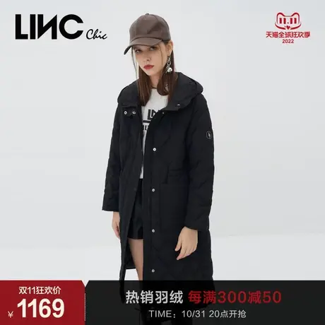 LINC金羽杰2023秋冬新款风衣感连帽长款反季专柜断码女士羽绒服女图片