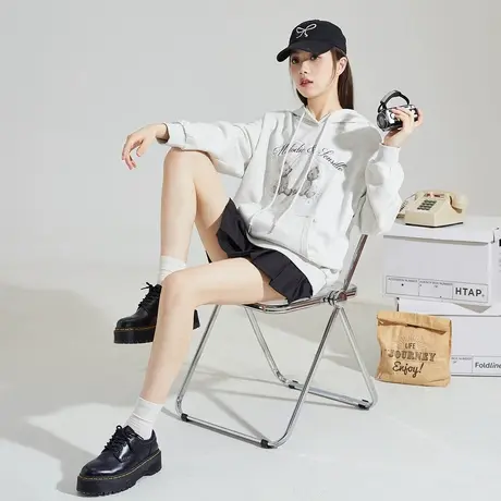 唐狮卫衣女春秋新款连帽针织小熊卡通烫钻落肩卫衣宽松百搭潮图片