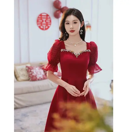 敬酒服2023新款新娘女夏季法式高级感订婚礼服红色连衣裙平时可穿图片