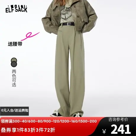 妖精的口袋深灰色阔腿西装裤女2024年早春新款直筒垂感休闲裤子图片