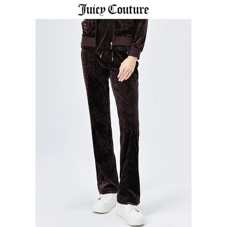 Juicy Couture橘滋美式秋冬新款刺绣运动天鹅绒微喇阔腿长裤女图片