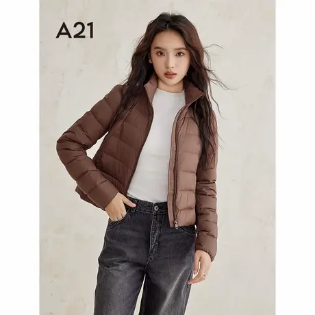 A21女装立领羽绒服2024冬季新款简约长袖短款小个子鸭绒保暖外套图片