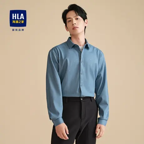 HLA/海澜之家时尚长袖衬衫23秋冬新款尖领条纹加绒加厚休闲衬衣男图片