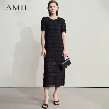 AMII【法式优雅】2025秋夏法式优雅简约蕾丝拼接直筒长款连衣裙图片