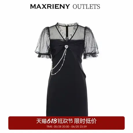 【奥莱】MAXRIENY法式复古网纱连衣裙春季精致蝴蝶结裙子图片