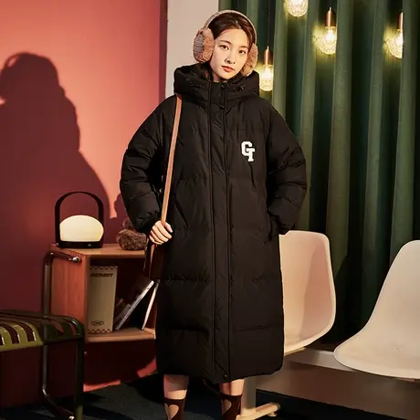 唐狮长款连帽羽绒服女士冬季新款细节黑色羽绒服保暖时尚厚外套潮图片